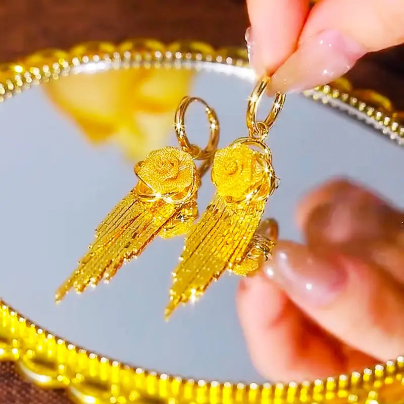 Golden Flowers Ear Rings